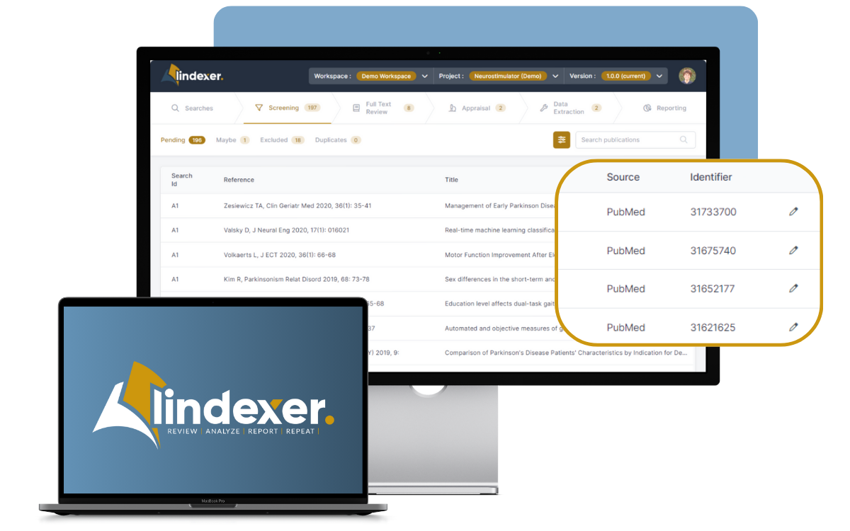 A screenshot of the systematic literature review software Lindexer.